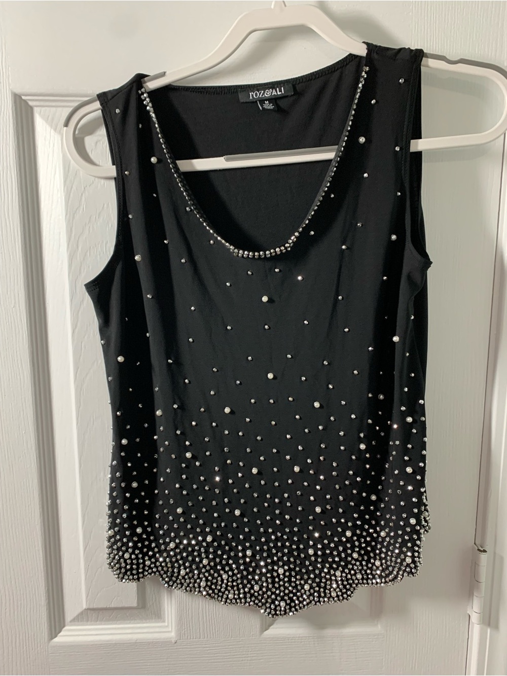 Roz & Ali Black Tank Top with Silver Bead Accents